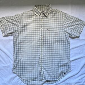 Vintage Polo Jeans Co Ralph Lauren Plaid Shirt Men L Short Sleeve 90s White Blue